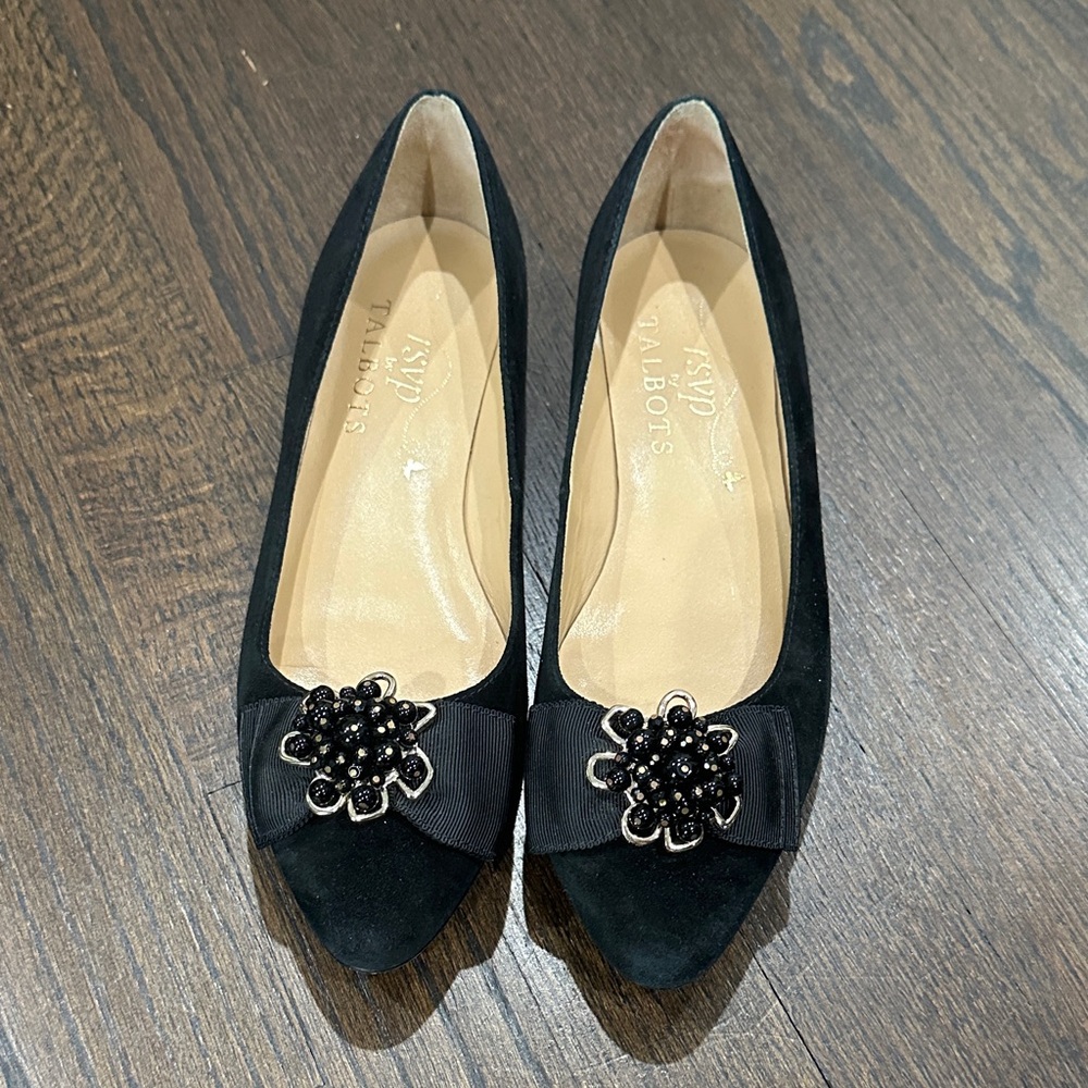 Talbots Black Flats with Embellished Bow